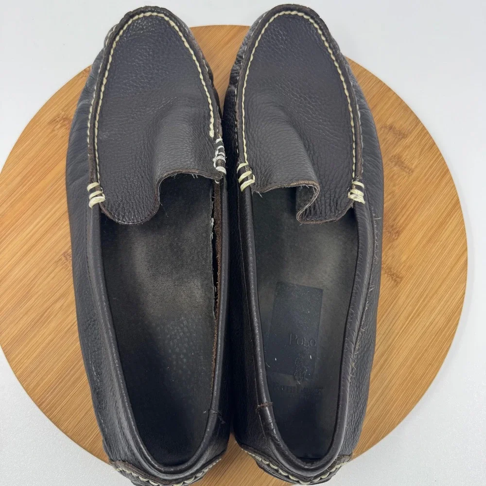 Polo Ralph Lauren Terence Mens 12D Brown Pebbled Leather Driver Loafers